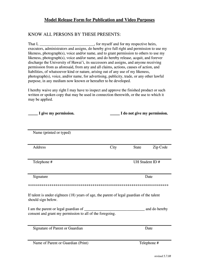 Model Release for Publication 2008-2025